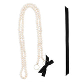 Colier din perle albe cultura si aur galben de 14k lungime 91 cm reglabil cu funda de matase